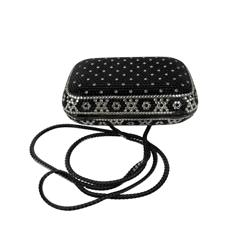 Daniel Ames Clutch Womens Black Silver Rhinestone Box Evening Made‎ in Italy